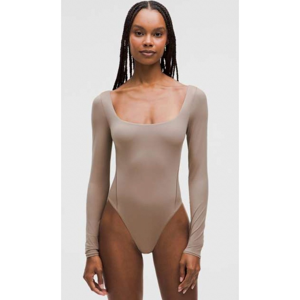Lululemon Align Square Neck Long Sleeve Bodysuit Taupe Brown Size 4